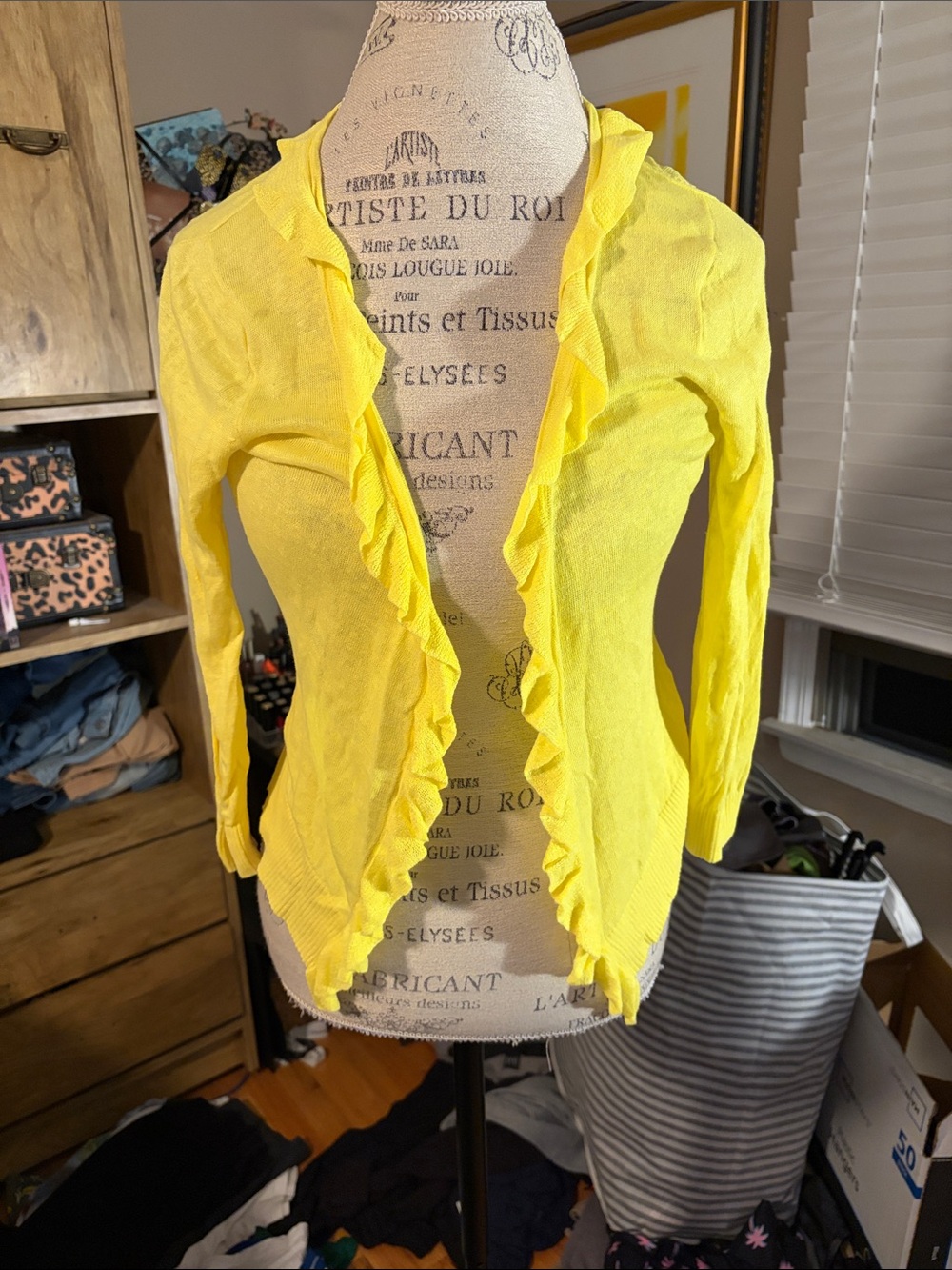 J Crew Yellow Ruffle-Trim Linen Women’s Cardigan - Small